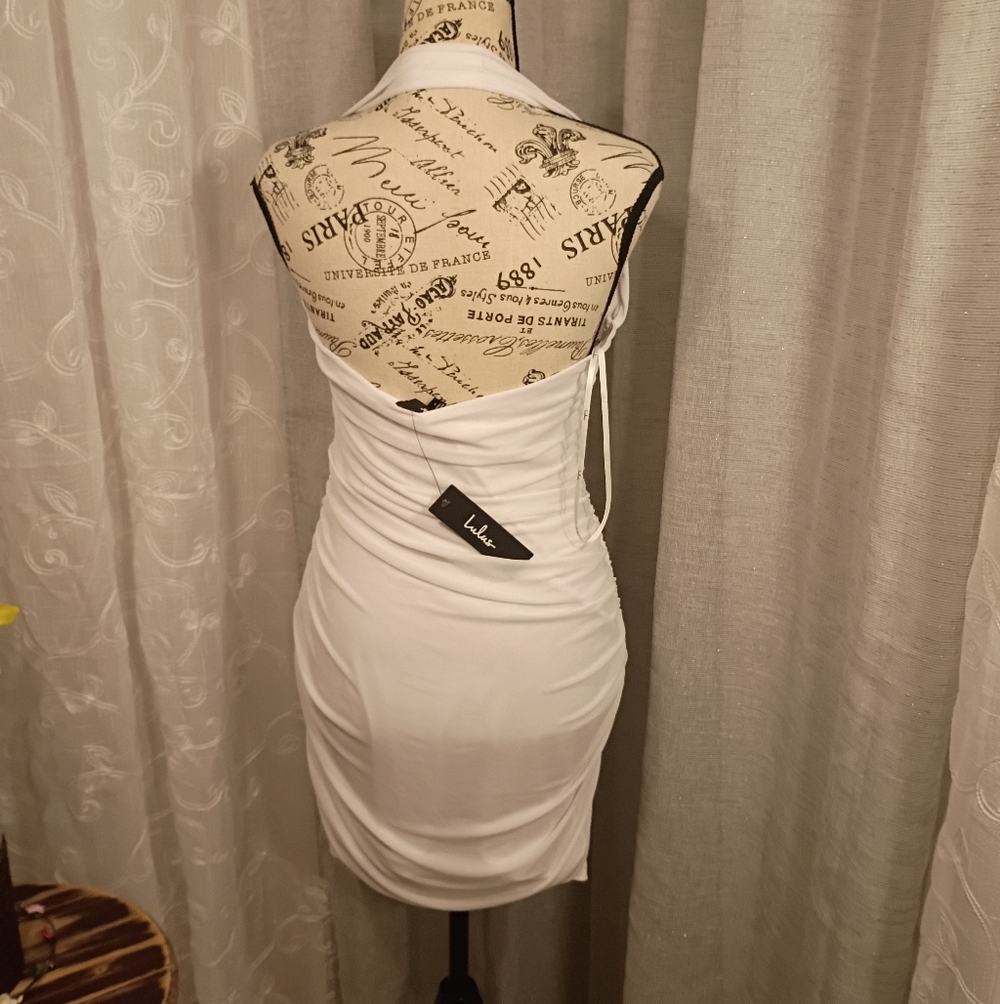 Lulu's White Halter Ruched Mini Dress - Picture 2 of 3